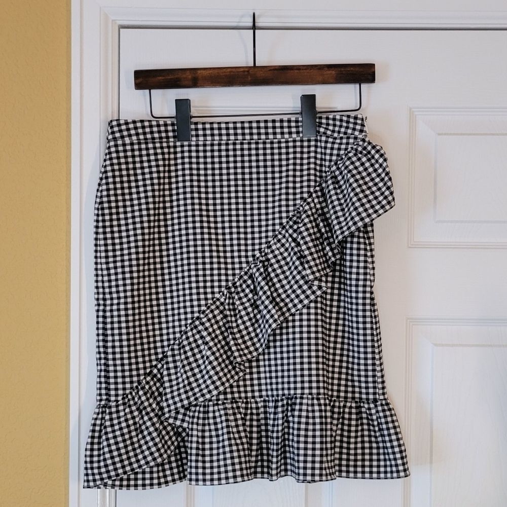 Nanette Lepore Black White Checkered Skirt Sz 8